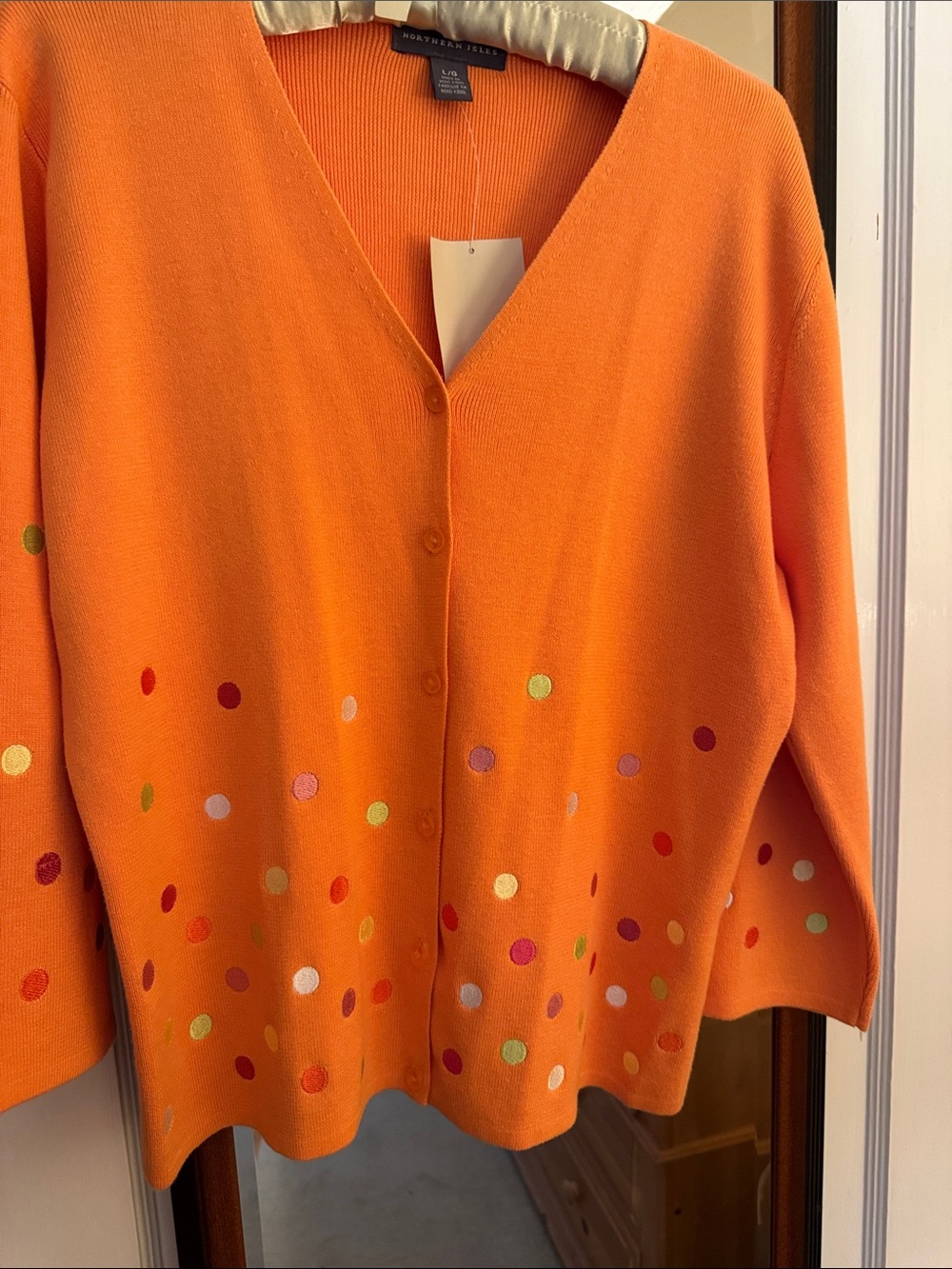 Northern Isles Orange Polka Dot V-Neck Cardigan